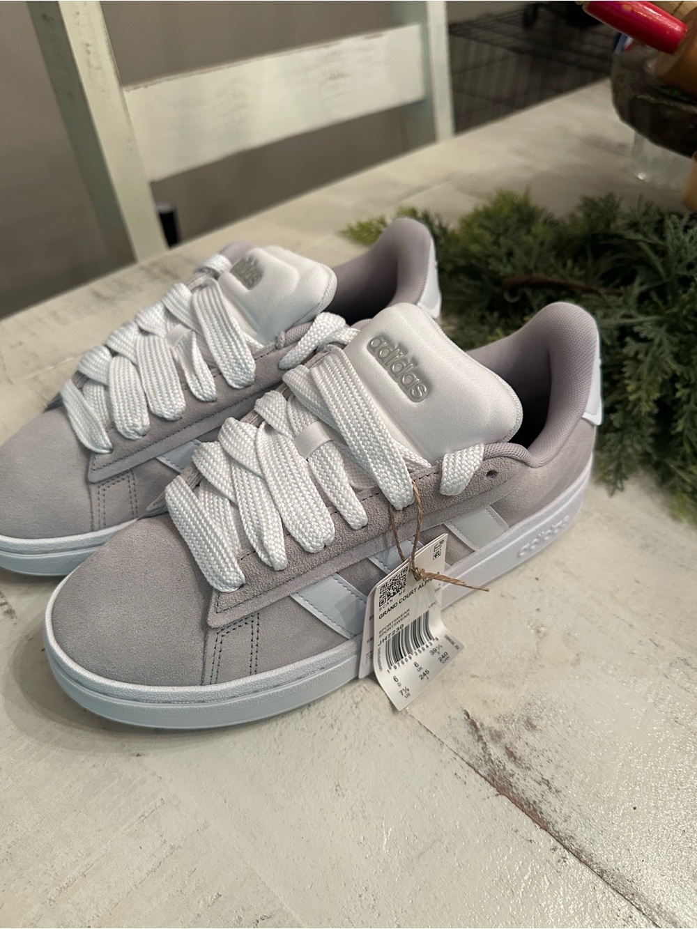 AdidasLace-Up Sneakers in Light Gray and White. Size 7.5. Brand new. - Picture 1 of 4
